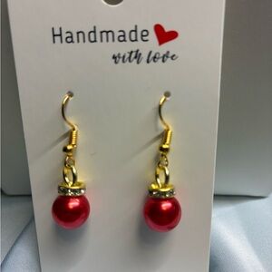 Handmade Red and Gold Dangle Earrings